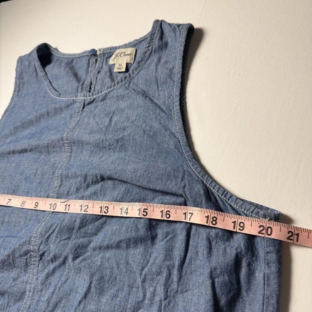 J.Crew Denim Chambray Shift Dress Size XL 100% Cotton Sleeveless Jumper Pockets - Picture 4 of 8